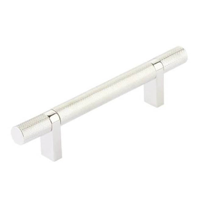 Emtek - Select Cabinet Pull 4'' C-C, Rectangular Bar Stem US14, Knurled Bar US14 - Polished Nickel Lifetime,Polished Nickel Lifetime