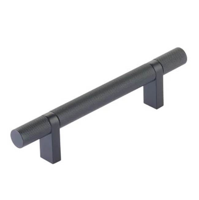Emtek - Select Cabinet Pull 4'' C-C, Rectangular Bar Stem US19, Knurled Bar US19 - Flat Black,Flat Black