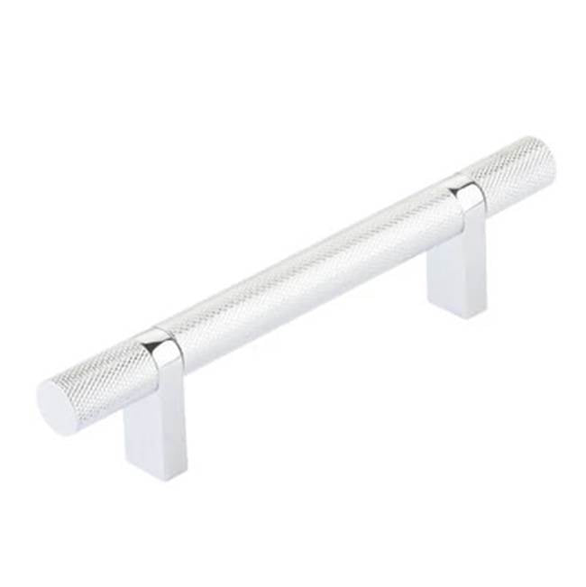 Emtek - Select Cabinet Pull 4'' C-C, Rectangular Bar Stem US26, Knurled Bar US26 - Polished Chrome,Polished Chrome