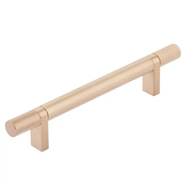 Emtek - Select Cabinet Pull 5'' C-C,  Rectangular Bar Stem Satin Copper, Knurled Bar Satin Copper - Satin Copper,Satin Copper