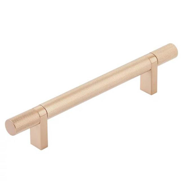 Emtek - Select Cabinet Pull 5'' C-C,  Rectangular Bar Stem Satin Copper, Knurled Bar Satin Copper - Satin Copper,Satin Copper