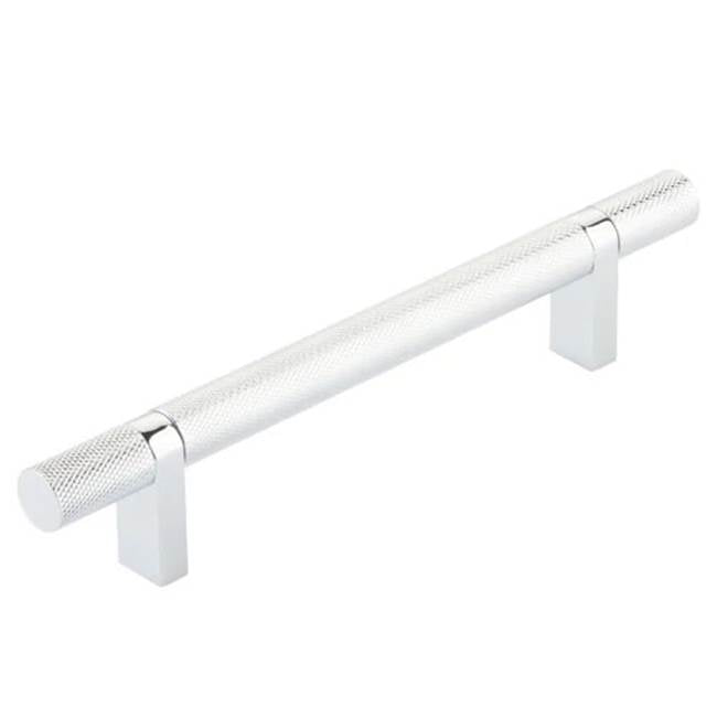 Emtek - Select Cabinet Pull 5'' C-C,  Rectangular Bar Stem US26, Knurled Bar US26 - Polished Chrome,Polished Chrome
