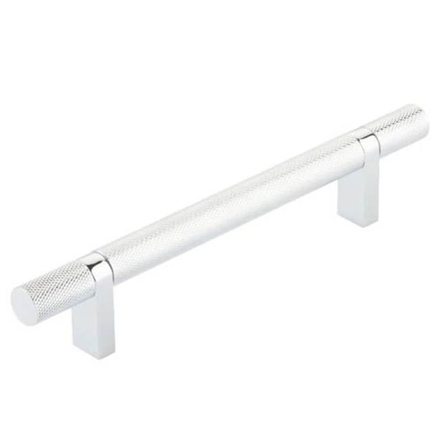 Emtek - Select Cabinet Pull 5'' C-C,  Rectangular Bar Stem US26, Knurled Bar US26 - Polished Chrome,Polished Chrome