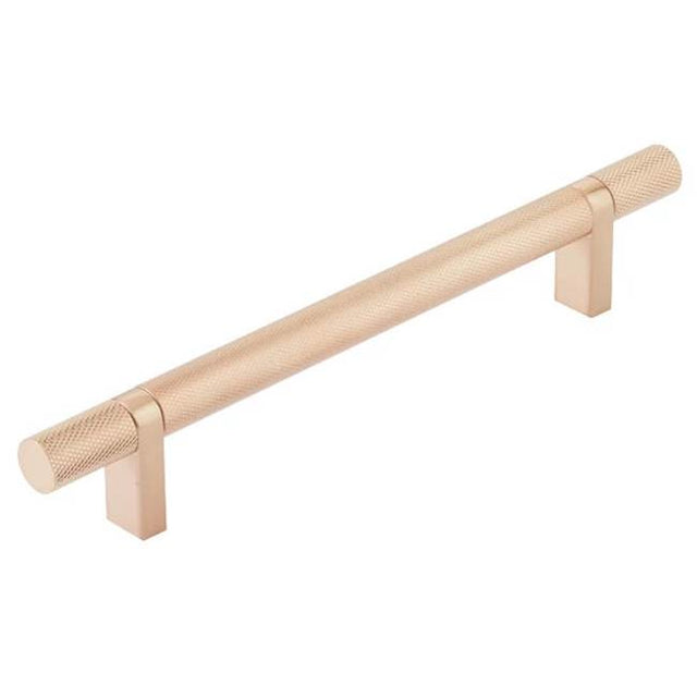 Emtek - Select Cabinet Pull 6'' C-C,  Rectangular Bar Stem Satin Copper, Knurled Bar Satin Copper - Satin Copper,Satin Copper