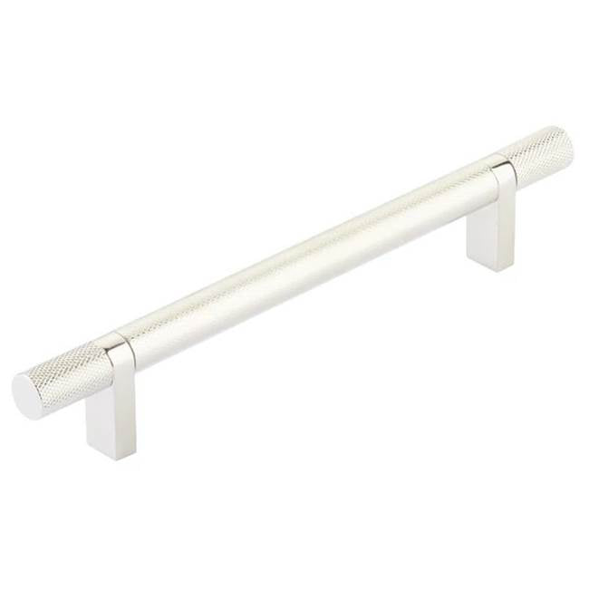 Emtek - Select Cabinet Pull 6'' C-C,  Rectangular Bar Stem US14, Knurled Bar US14 - Polished Nickel Lifetime,Polished Nickel Lifetime