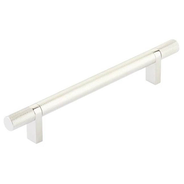 Emtek - Select Cabinet Pull 6'' C-C,  Rectangular Bar Stem US14, Knurled Bar US14 - Polished Nickel Lifetime,Polished Nickel Lifetime