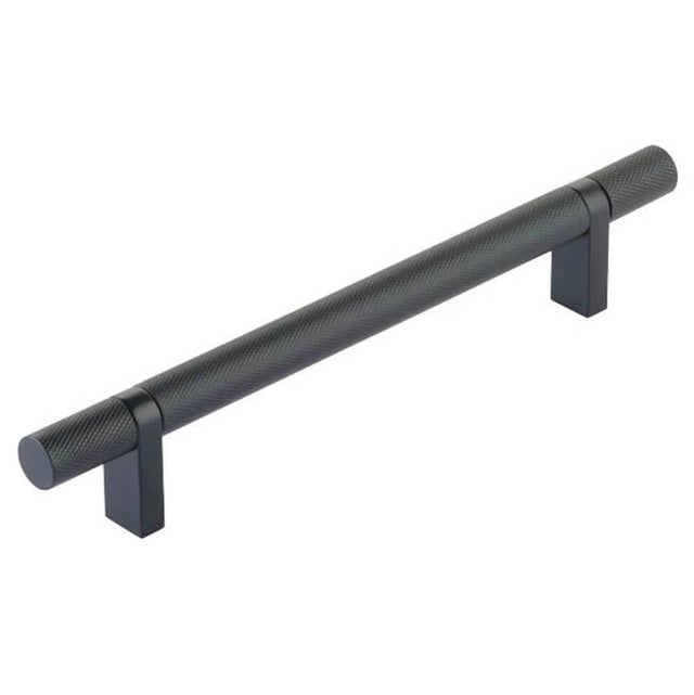 Emtek - Select Cabinet Pull 6'' C-C,  Rectangular Bar Stem US19, Knurled Bar US19 - Flat Black,Flat Black