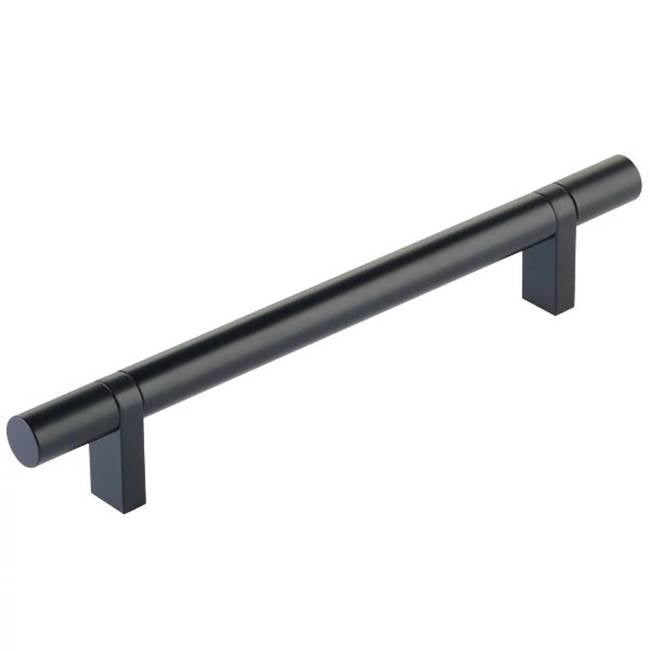 Emtek - Select Cabinet Pull 6'' C-C,  Rectangular Bar Stem US19, Smooth Bar US19 - Flat Black,Flat Black