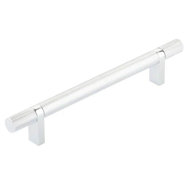 Emtek - Select Cabinet Pull 6'' C-C,  Rectangular Bar Stem US26, Knurled Bar US26 - Polished Chrome,Polished Chrome