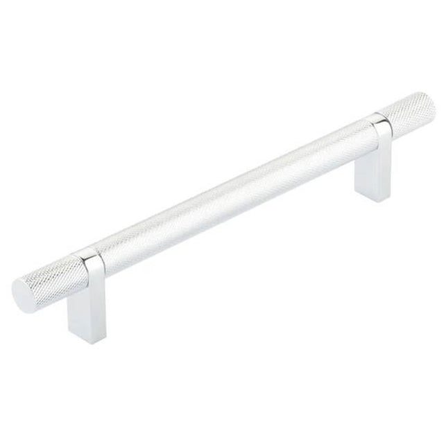 Emtek - Select Cabinet Pull 6'' C-C,  Rectangular Bar Stem US26, Knurled Bar US26 - Polished Chrome,Polished Chrome