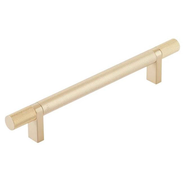 Emtek - Select Cabinet Pull 6'' C-C,  Rectangular Bar Stem US4, Knurled Bar US4 - Satin Brass,Satin Brass