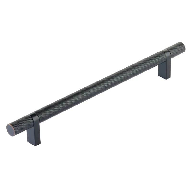 Emtek - Select Cabinet Pull 8'' C-C, Rectangular Bar Stem US10B, Knurled Bar US10B - Oil Rubbed Bronze,Oil Rubbed Bronze