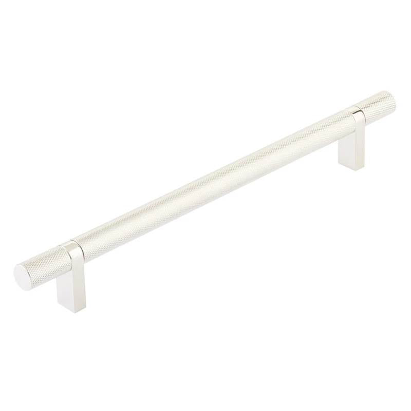 Emtek - Select Cabinet Pull 8'' C-C, Rectangular Bar Stem US14, Knurled Bar US14 - Polished Nickel Lifetime,Polished Nickel Lifetime
