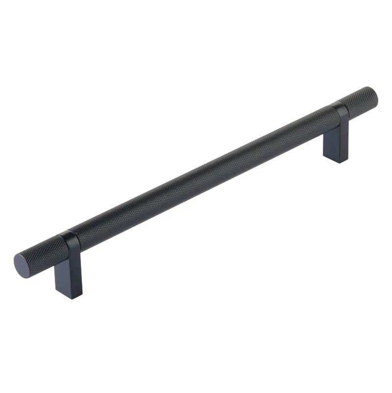 Emtek - Select Cabinet Pull 8'' C-C, Rectangular Bar Stem US19, Knurled Bar US19 - Flat Black,Flat Black