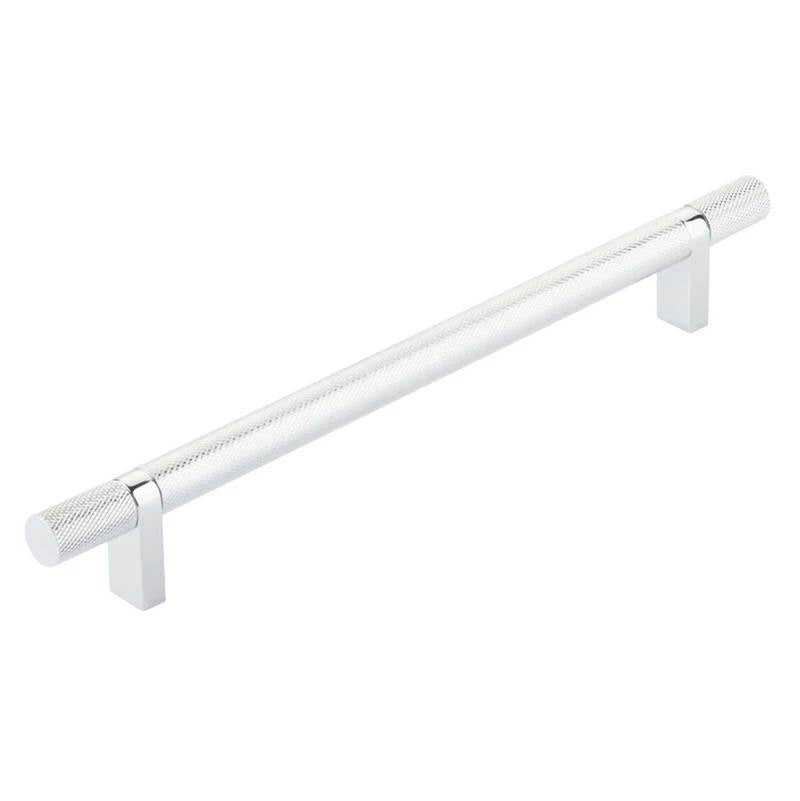 Emtek - Select Cabinet Pull 8'' C-C, Rectangular Bar Stem US26, Knurled Bar US26 - Polished Chrome,Polished Chrome