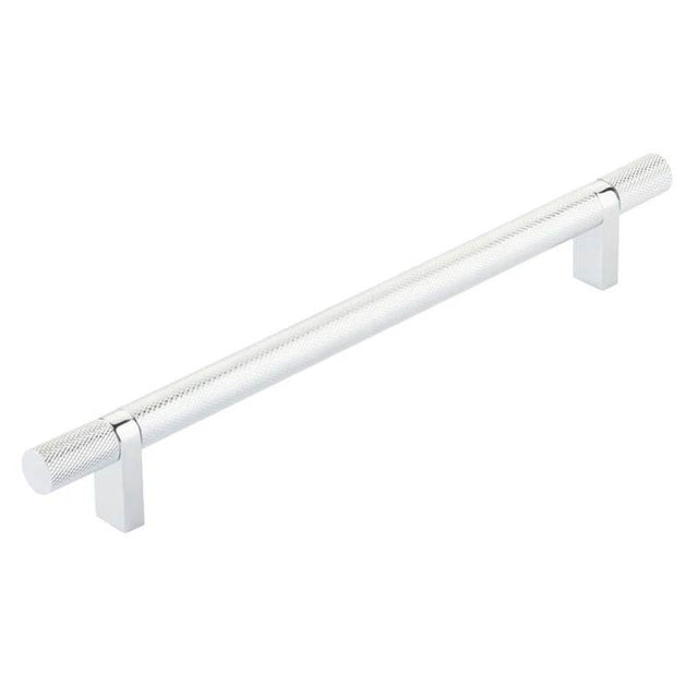 Emtek - Select Cabinet Pull 8'' C-C, Rectangular Bar Stem US26, Knurled Bar US26 - Polished Chrome,Polished Chrome