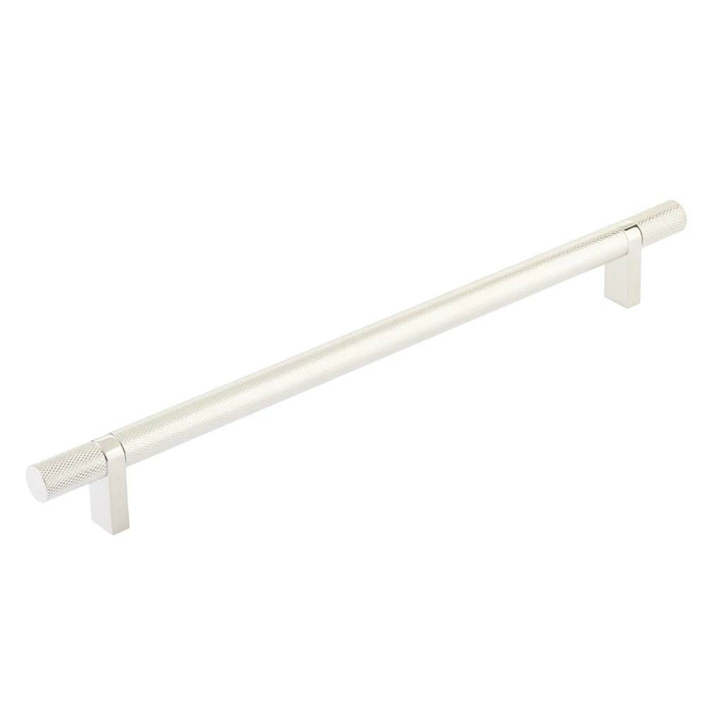 Emtek - Select Cabinet Pull 10'' C-C, Rectangular Bar Stem US14, Knurled Bar US14 - Polished Nickel Lifetime,Polished Nickel Lifetime