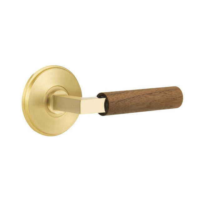 Emtek - Select Passage, Watford Rosette US4, L-Square Stem US4, Dark Walnut Handle, RH - Satin Brass