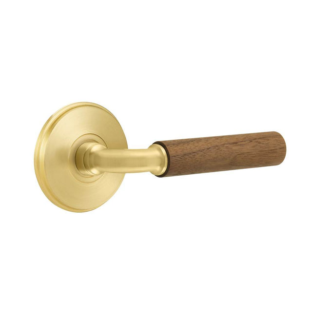 Emtek - Select Passage, Watford Rosette US4, R-Bar Stem US4, Dark Walnut Handle, LH - Satin Brass