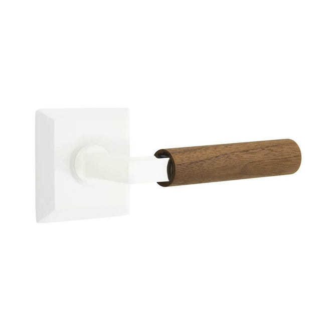 Emtek - Concealed Fastener, Select Passage, Quincy Rosette Matte White, L-Square Stem Matte White, Dark Walnut Handle - Matte White