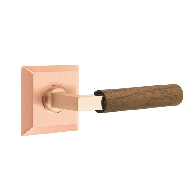 Emtek - Concealed Fastener, Select Privacy, Quincy Rosette Satin Rose Gold, L-Square Stem Satin Rose Gold, Dark Walnut Handle - Satin Rose Gold
