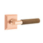 Emtek - Select Privacy, Quincy Rosette Satin Rose Gold, T-Bar Stem Satin Rose Gold, Dark Walnut Handle, LH - Satin Rose Gold