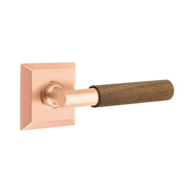 Emtek - Select Passage, Quincy Rosette Satin Rose Gold, T-Bar Stem Satin Rose Gold, Dark Walnut Handle, LH - Satin Rose Gold