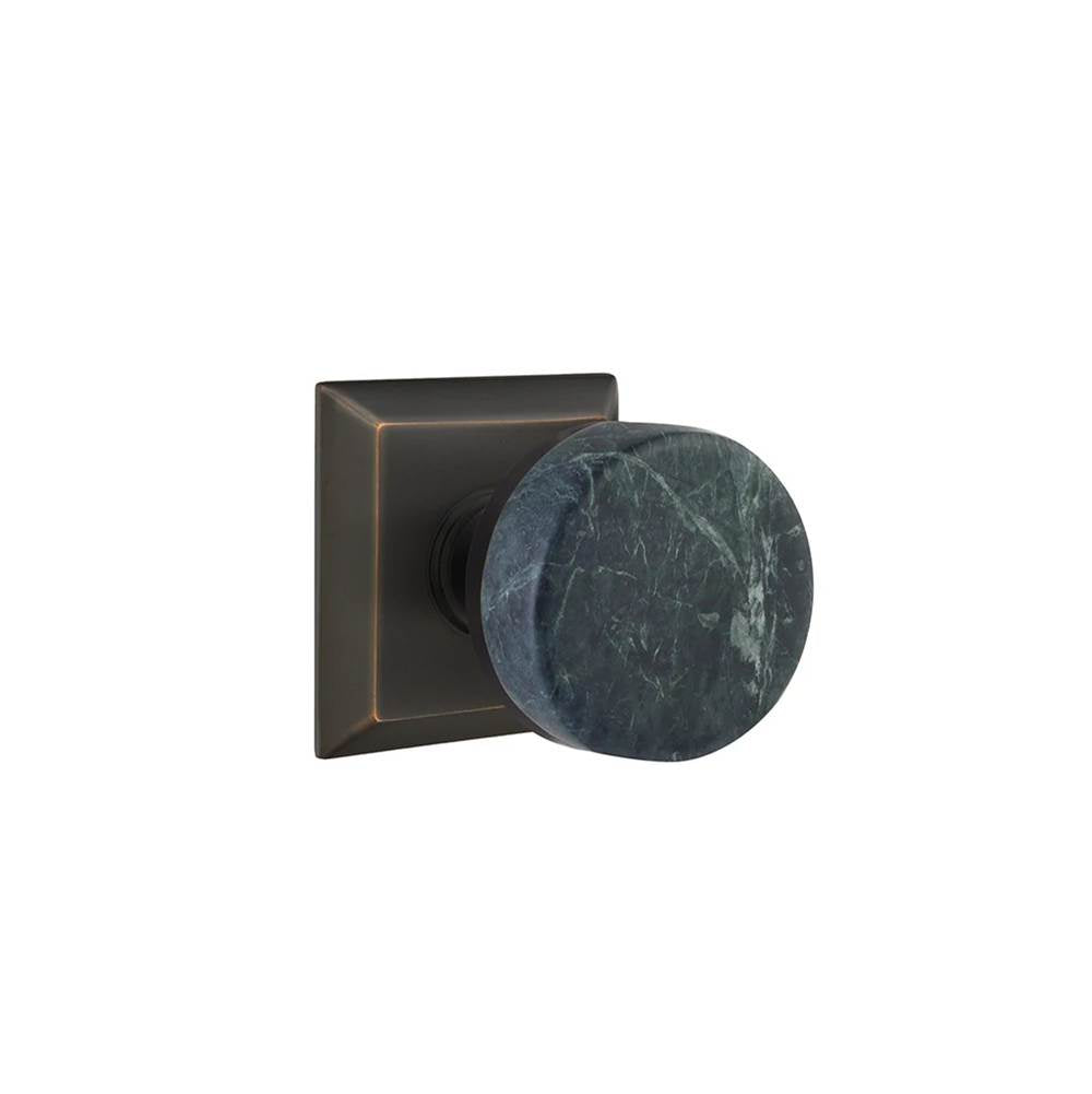Emtek - Select Privacy, Quincy Rosette US10B, Conical Stem US10B, Green Marble Knob - Oil Rubbed Bronze