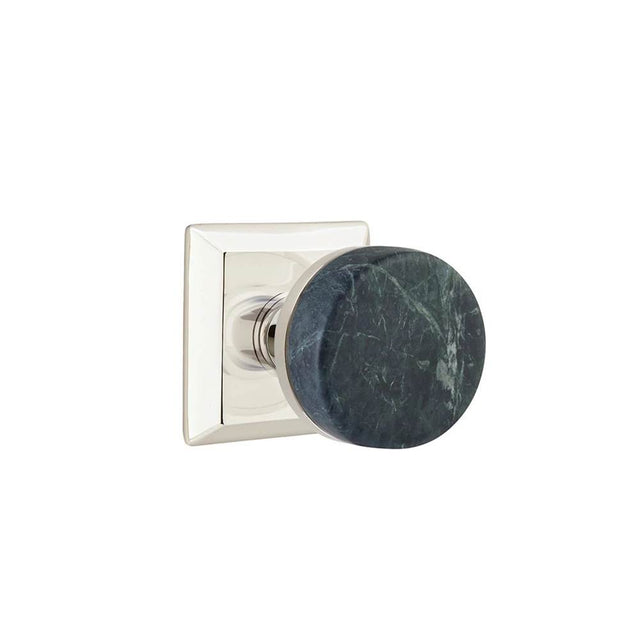 Emtek - Concealed Fastener, Select Passage, Quincy Rosette US14, Conical Stem US14, Green Marble Knob - Polished Nickel