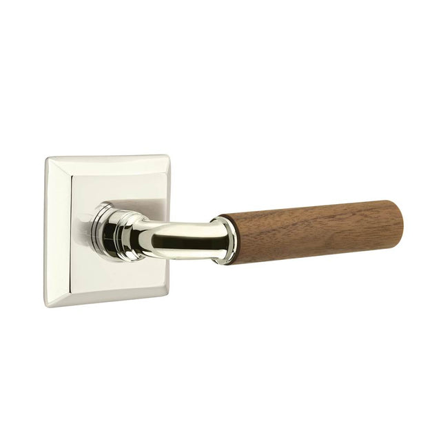 Emtek - Concealed Fastener, Select Privacy, Quincy Rosette US14, R-Bar Stem US14, Dark Walnut Handle - Polished Nickel