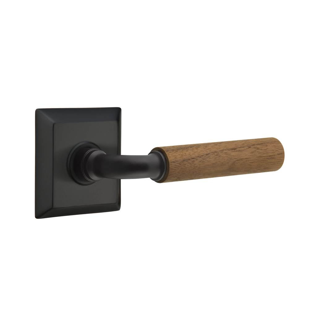 Emtek - Select Privacy, Quincy Rosette US19, R-Bar Stem US19, Dark Walnut Handle, RH - Flat Black