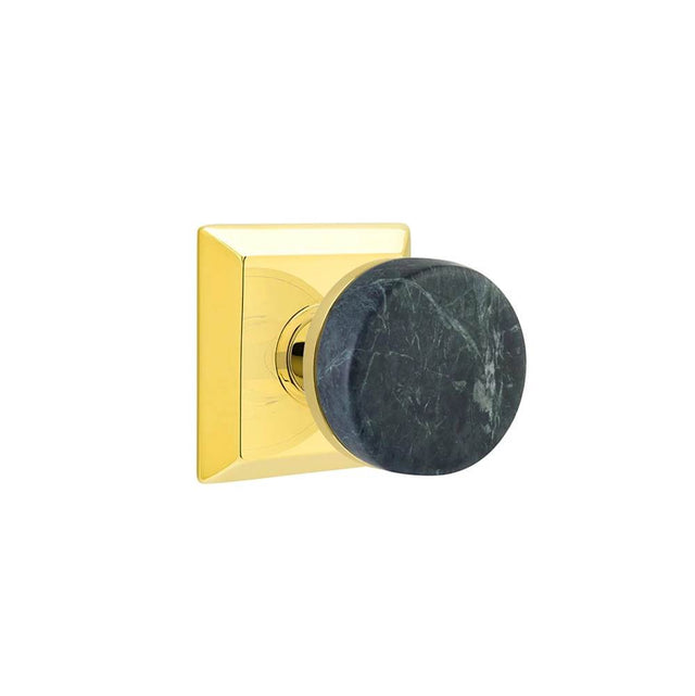 Emtek - Select Passage, Quincy Rosette US3NL, Conical Stem US3NL, Green Marble Knob - Unlacquered Brass