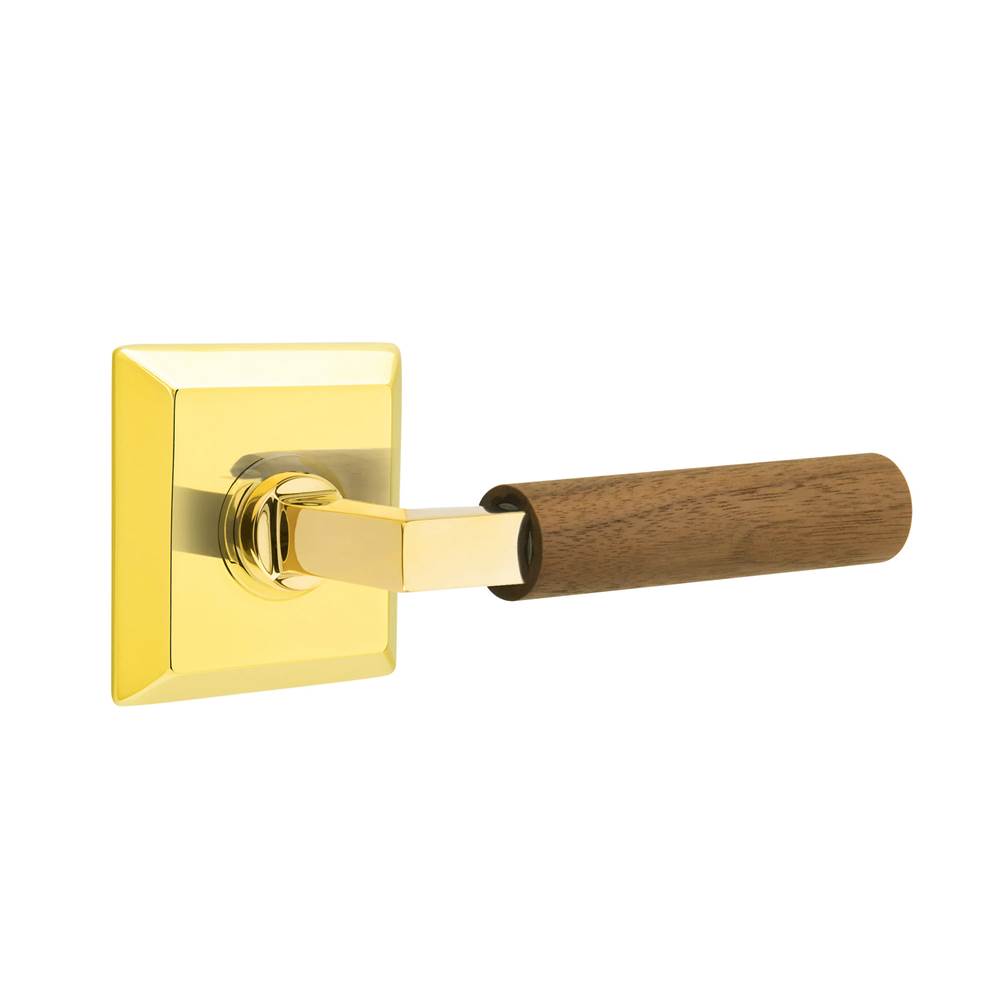 Emtek - Select Passage, Quincy Rosette US3NL, L-Square Stem US3NL, Dark Walnut Handle, LH - Unlacquered Brass
