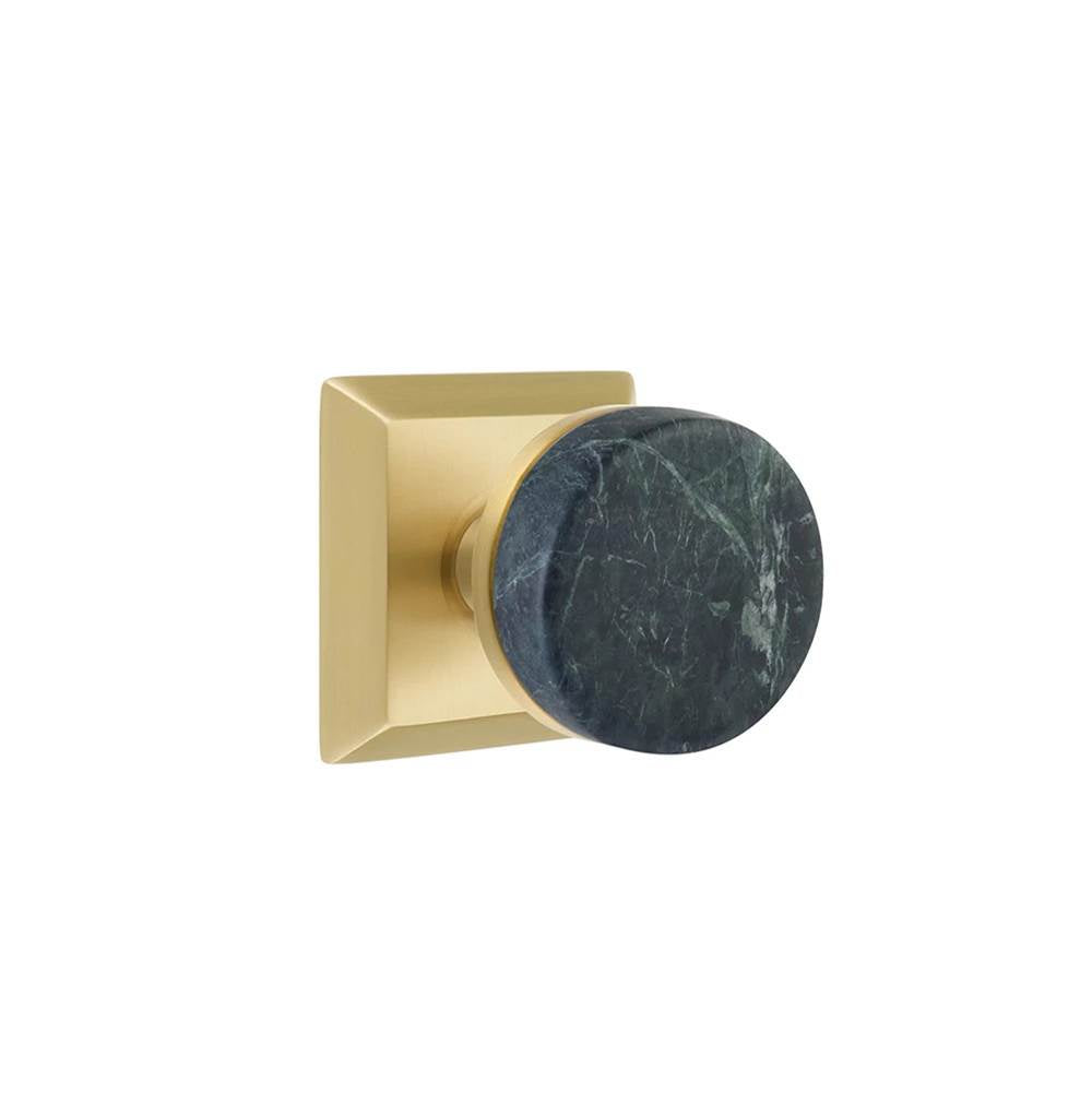 Emtek - Select Privacy, Quincy Rosette US4, Conical Stem US4, Green Marble Knob - Satin Brass