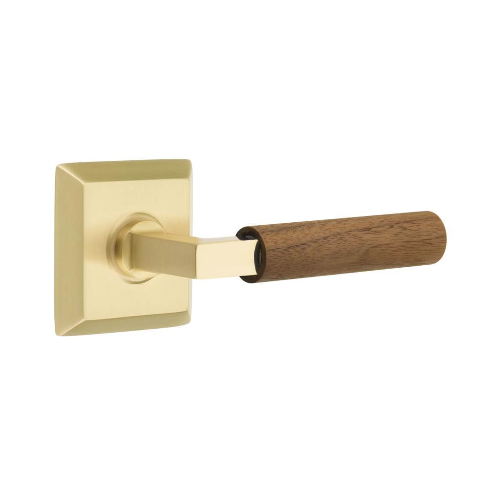 Emtek - Select Privacy, Quincy Rosette US4, L-Square Stem US4, Dark Walnut Handle, RH - Satin Brass