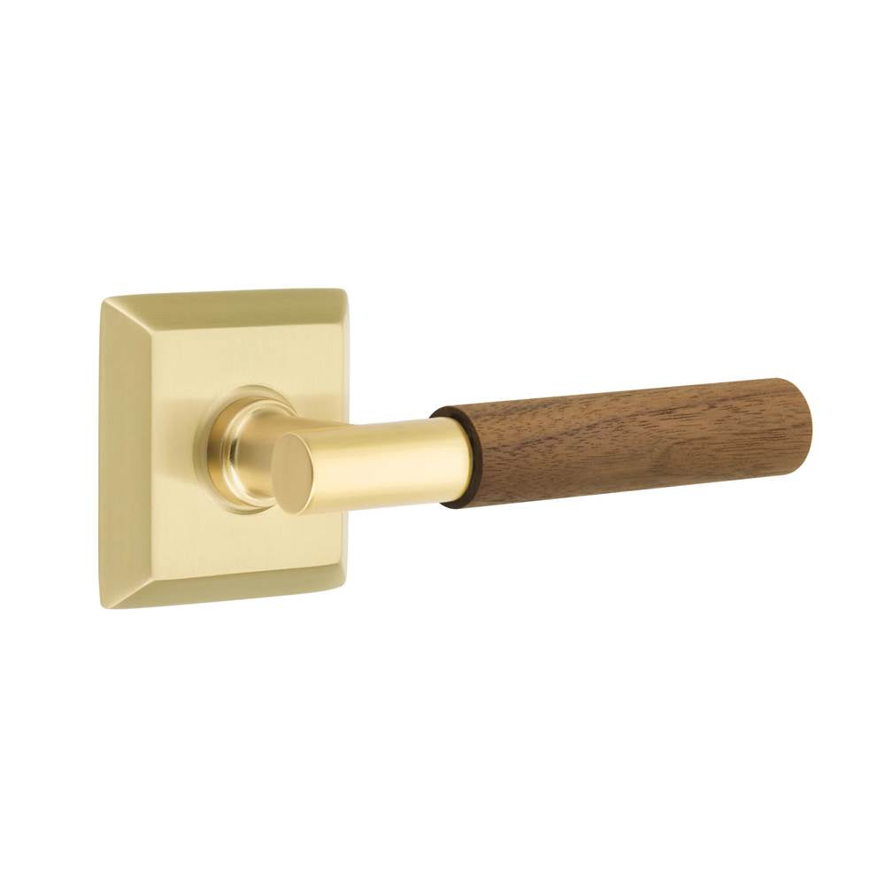 Emtek - Select Passage, Quincy Rosette US4, T-Bar Stem US4, Dark Walnut Handle, LH - Satin Brass