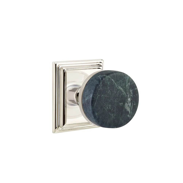 Emtek - Select Privacy, Wilshire Rosette US14, Conical Stem US14, Green Marble Knob - Polished Nickel