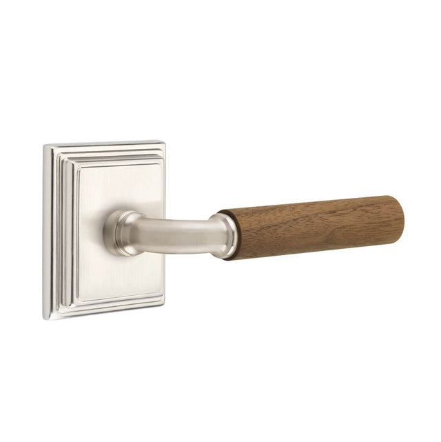 Emtek - Select Passage, Wilshire Rosette US15, R-Bar Stem US15, Dark Walnut Handle, LH - Satin Nickel
