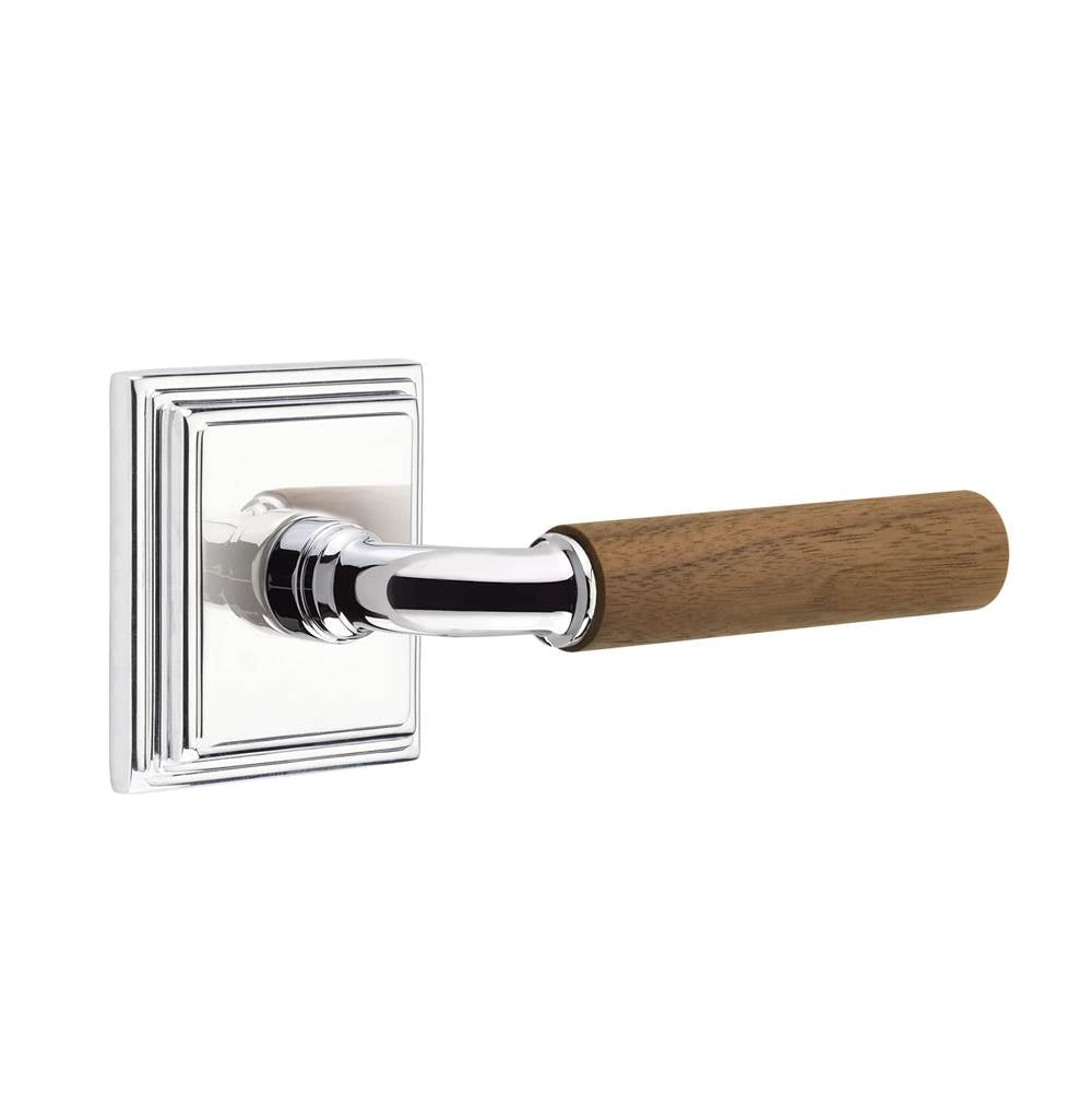 Emtek - Select Passage, Wilshire Rosette US26, R-Bar Stem US26, Dark Walnut Handle, LH - Polished Chrome