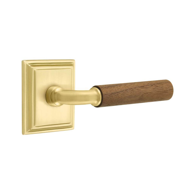 Emtek - Concealed Fastener, Select Passage, Wilshire Rosette US4, R-Bar Stem US4, Dark Walnut Handle - Satin Brass