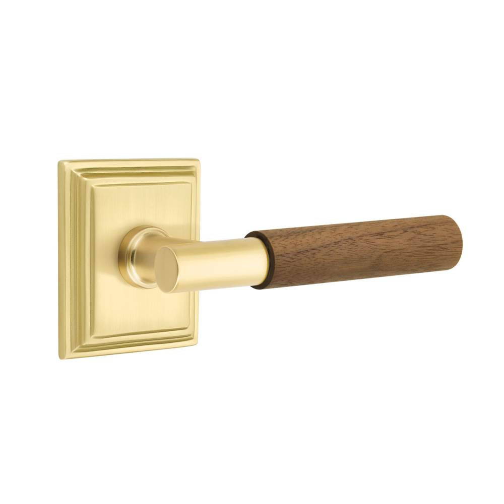Emtek - Select Passage, Wilshire Rosette US4, T-Bar Stem US4, Dark Walnut Handle, LH - Satin Brass