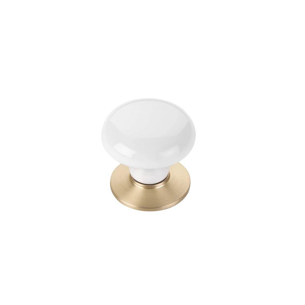 Emtek - Porcelain Cabinet Knob, Ice White, 1-3/8'', US4 - Satin Brass