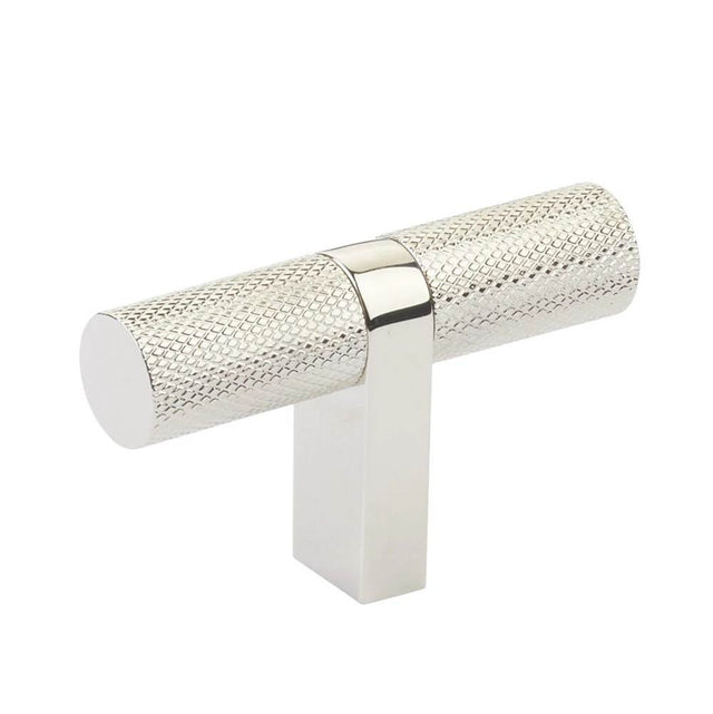 Emtek - Select Cabinet T-Knob 2-1/4'' overall, Rectangular Bar Stem US14, Knurled Bar US14 - Polished Nickel Lifetime,Polished Nickel Lifetime