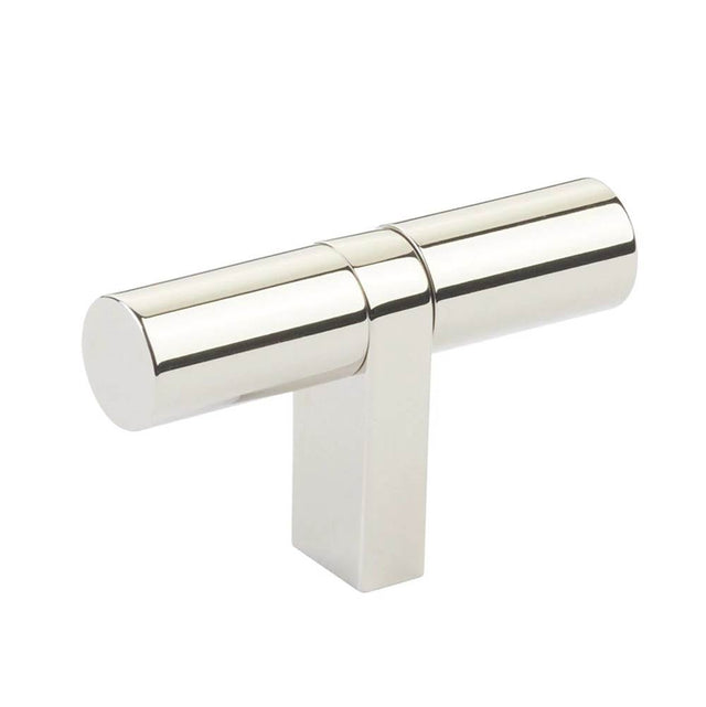 Emtek - Select Cabinet T-Knob 2-1/4'' overall, Rectangular Bar Stem US14, Smooth Bar US14 - Polished Nickel Lifetime,Polished Nickel Lifetime