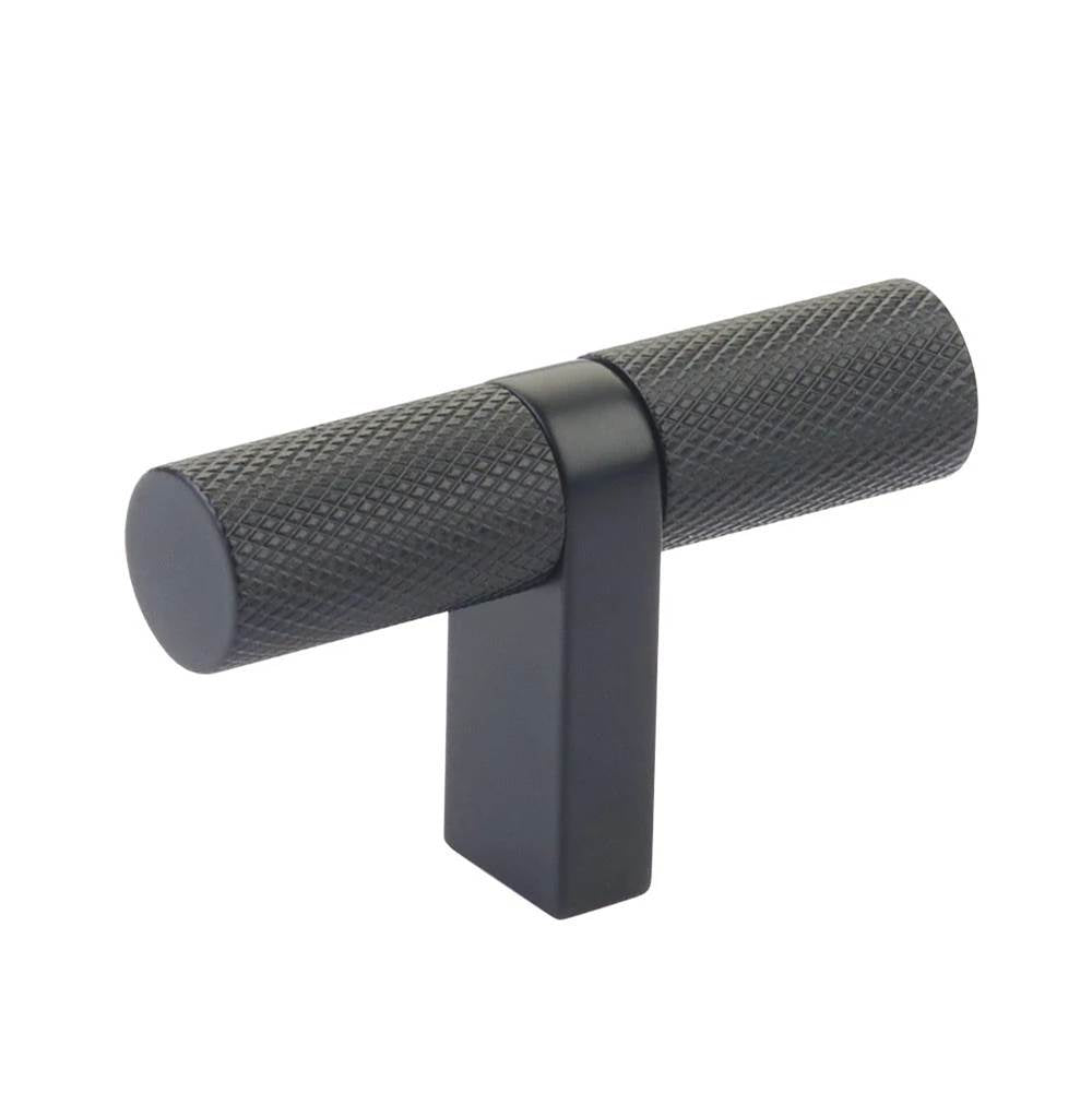 Emtek - Select Cabinet T-Knob 2-1/4'' overall, Rectangular Bar Stem US19, Knurled Bar US19 - Flat Black,Flat Black