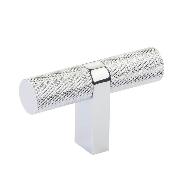 Emtek - Select Cabinet T-Knob 2-1/4'' overall, Rectangular Bar Stem US26, Knurled Bar US26 - Polished Chrome,Polished Chrome