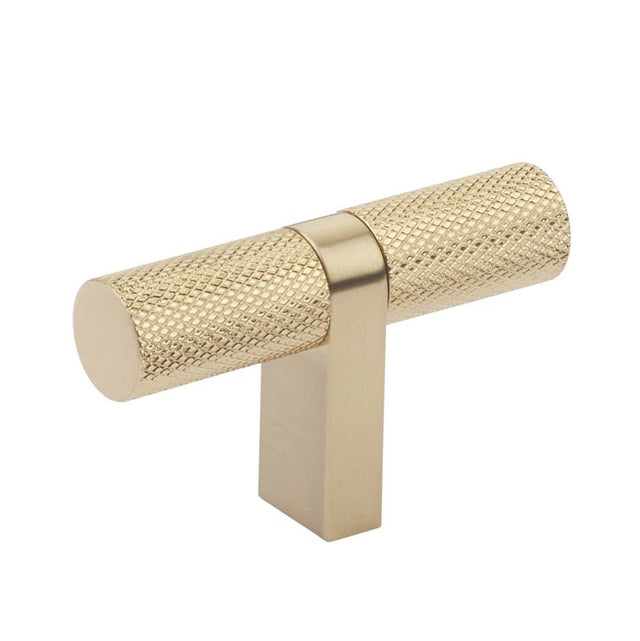 Emtek - Select Cabinet T-Knob 2-1/4'' overall, Rectangular Bar Stem US4, Knurled Bar US4 - Satin Brass,Satin Brass