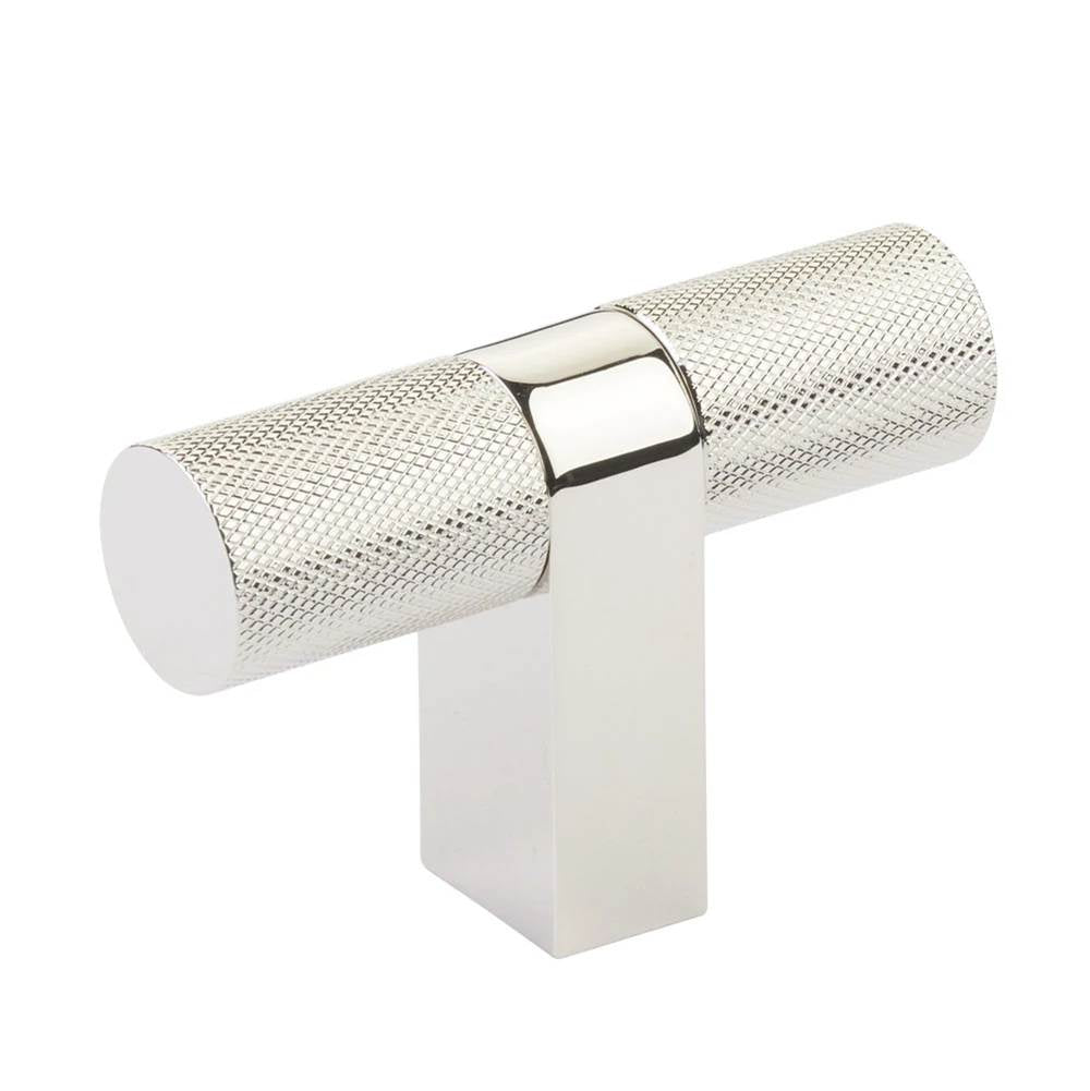 Emtek - Select Cabinet T-Knob 3-1/8'' overall, Rectangular Bar Stem US14, Knurled Bar US14 - Polished Nickel Lifetime,Polished Nickel Lifetime