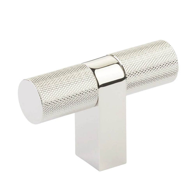 Emtek - Select Cabinet T-Knob 3-1/8'' overall, Rectangular Bar Stem US14, Knurled Bar US14 - Polished Nickel Lifetime,Polished Nickel Lifetime
