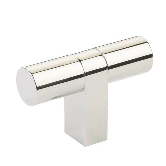 Emtek - Select Cabinet T-Knob 3-1/8'' overall, Rectangular Bar Stem US14, Smooth Bar US14 - Polished Nickel Lifetime,Polished Nickel Lifetime